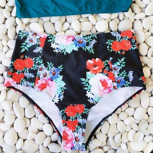 NWT Floral & Teal High Waist Bikini Set - Picture 8 of 9